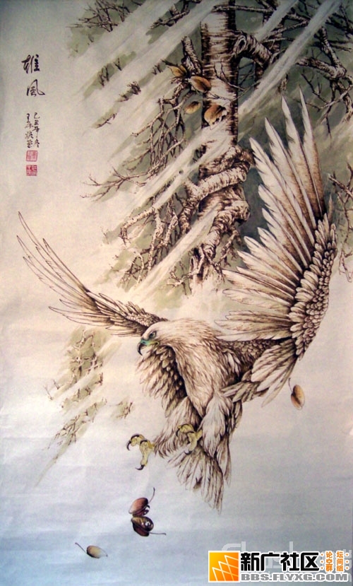 王伟 雄风(纸烙画)  花鸟 (96cm 180cm).jpg